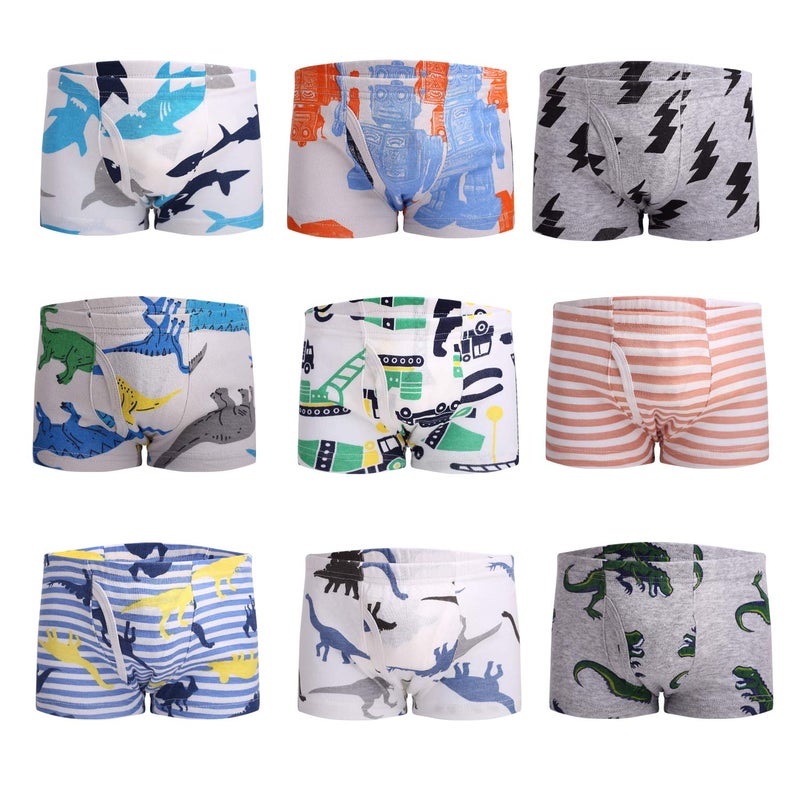 Taxzode Little Boys' Dinosaur Car Boxer Briefs Breathable Comfort Cotton Kids Boys Underwear Panties,9-piece set-2-3T 3-4T 4-5T 5-6years 7-8years 2-3 Years - Image 2